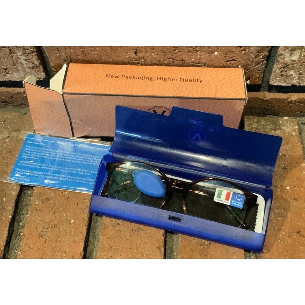 Vision Global Blue Light Protection Brown Plastic Frame Glasses with Case - Picture 4 of 4